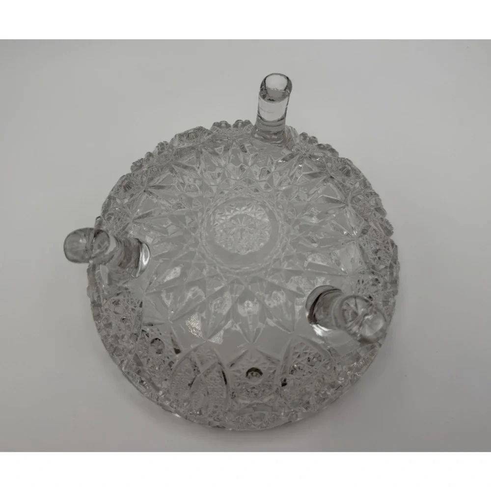 Vintage American Brilliant Period Cut Glass Footed Bowl Scalloped Edge 7